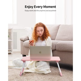 Ruxury Folding Lap Desk Laptop Stand Bed Desk Table Tray, Breakfast Serving Tray, Portable & Lightweight Mini Table for Sofa Couch Floor - Pink