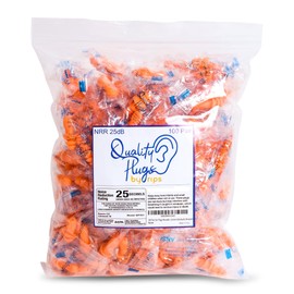 100 Pairs of Orange Reusable Ear Plugs - Individually Wrapped, Providing Ear Protection & Noise Reduction up to 25dB NRR - Bulk Silicone Ear Buds for Motorcycle, Gun Range, Shooting, Sleeping, Work