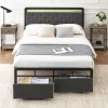 Merxeng Queen Bed Frame Platform Bed Frame with LED Lights