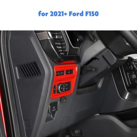 Jimen for 2021+ F150 Headlight Switch Control Panel Frame Trim Cover Compatible with Ford F150 2021-2023 (Red)