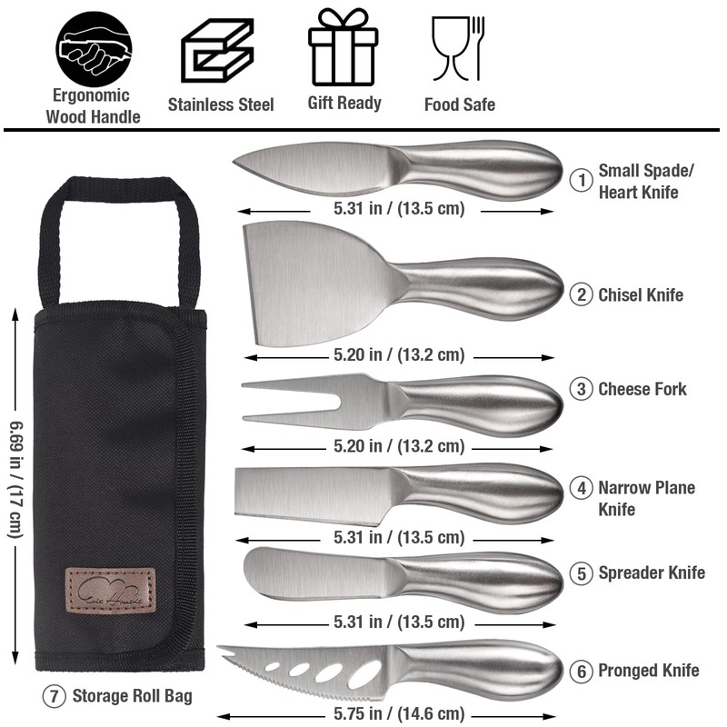 Esie Houzie 6-Piece Cheese Knife Set, Premium Stainless Steel, Storage