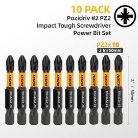 10-Piece PZ2 50mm Bits, PZ2 Magnetic Screwdriver Impact Bits Set, Pozi Pozidriv Bits with Storage Box