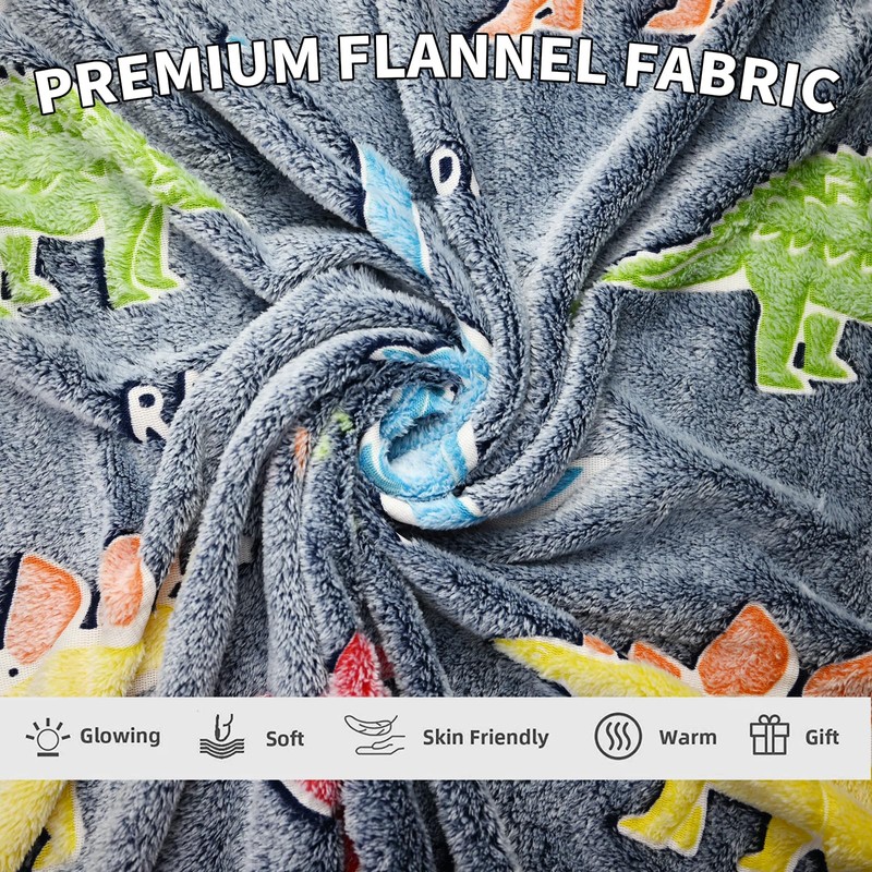 HSGLGNA Cuddly Blanket Children's Dinosaur Blanket Glow in the Dark,