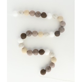 Mini Felt Factory | Felt Garland ~7 Ft Boho 100% Wool Pom Balls (30 Pcs) Brown Boho Tan Neutral Tone White | Decor Mantel Hanging Seasonal Banner Craft Wall Party