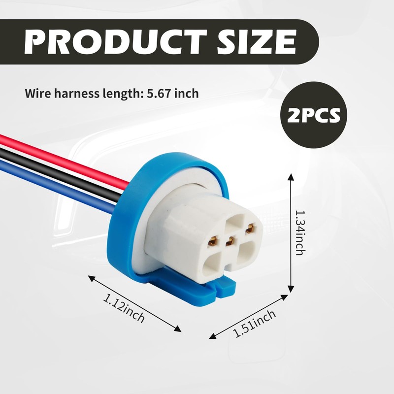 2PCS Headlight Wiring Harness,9007 9004 HB1 HB5 3 Pin Ceramic