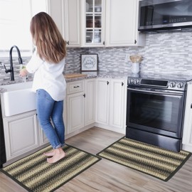 Homespice Blackbird Braided Kitchen Non Slip Rugs 17"x47" - Rectangle, Black and Tan - Made with Durable Polypropylene - Waterproof, Stain Resistant and Washable