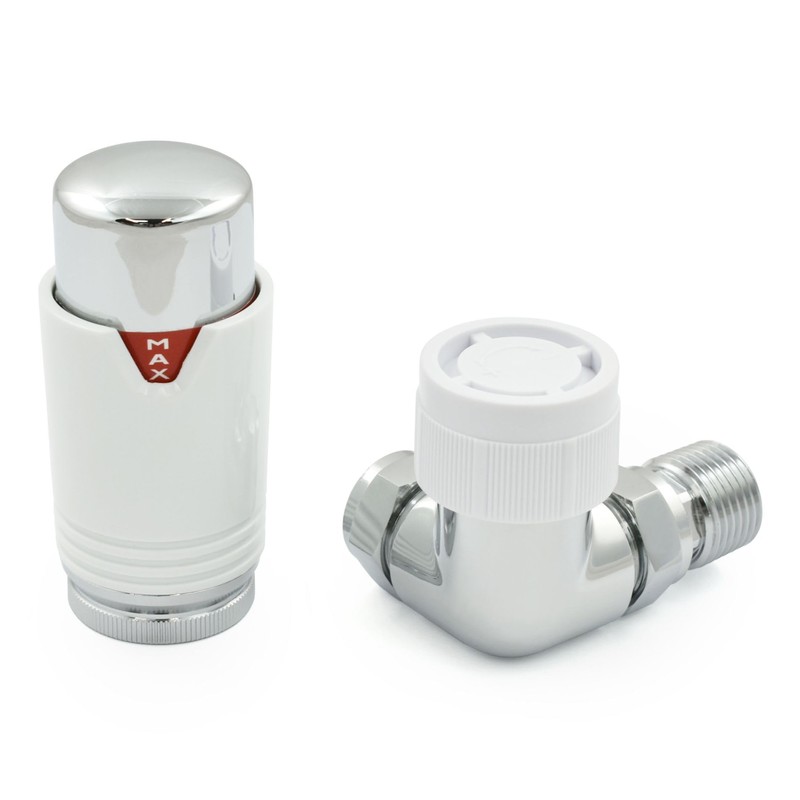 Thermostatic Radiator Valve Corner TRV – Style (Chrome & White