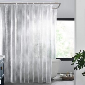 zokyer Clawfoot Tub Shower Curtain Wrap Around Round 180x70 Inch Clear Bathtub Extra Wide Surround Grid Checkered Translucent Transparent Bathroom Panel PEVA Vinyl Hooks 31 Pack