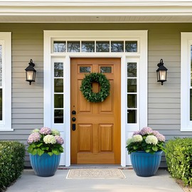 Ultym 15" Outdoor Large Flower Pots (Set of 2), Gradient Blue Plastic Planters with 3D Texture, Weather-Resistant for Garden, Patio, Porch or Indoor Use