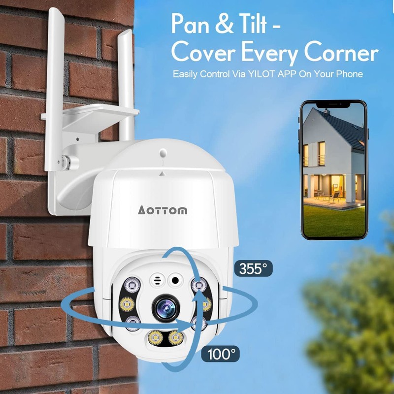 1080P Security Camera Outdoor, Aottom CCTV Camera Wireless PTZ Dome