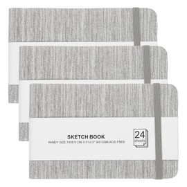 PATIKIL 5.5x3.5" Watercolor Sketchbook, 3Pcs 24 Sheet 300GSM/203lb Watercolor Paper Sketchbooks Acid Free Watercolor Journal Hardcover Artists Pads for Painting, Light Gray