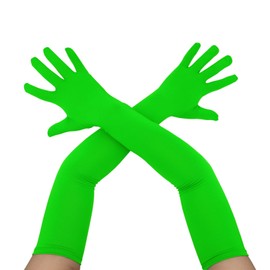 Aniler Men's and Women's 22" Length Long Stretchy Gloves - Spandex Party Costume Gloves (Lime Green)