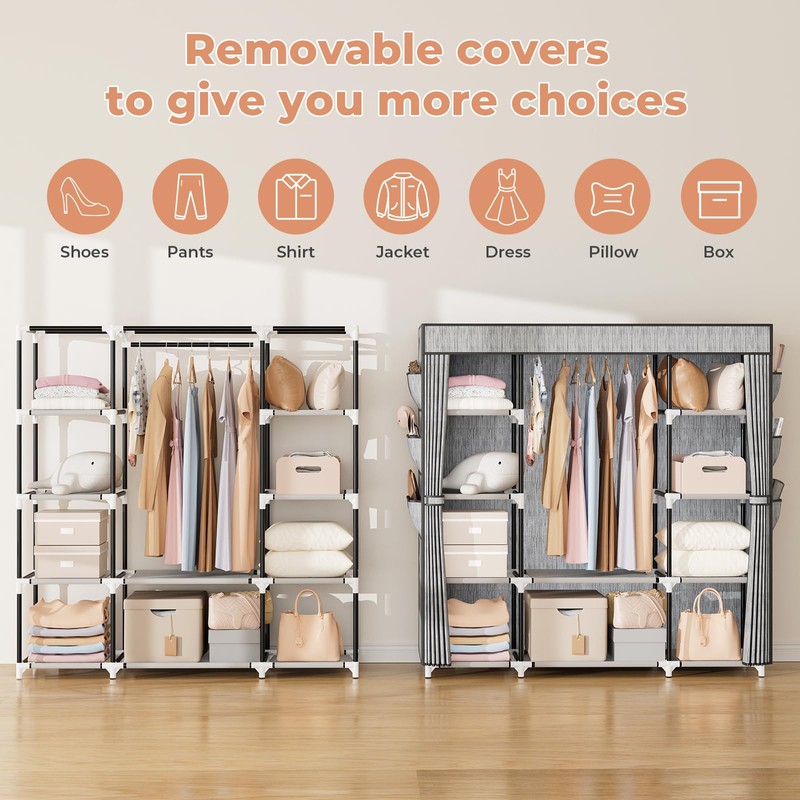 VTRIN Portable Closet Wardrobe for Hanging Clothes 57.3 Inch Large