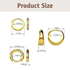 Earrings 14K Gold-Plated Women's Small Hoop Earrings Silver Gold Set with Zirconia Stackable Waterproof Plug Hypoallergenic Golden Earrings, Brass