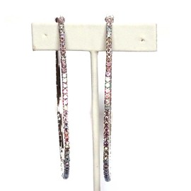 Clip-on Earrings Iridescent Rhinestone Hoop Earrings 3 Inch Crystal Large Silver Hoop Earrings