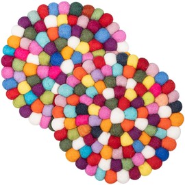 2 Pack Round Felt Ball Coasters, 7.87" Wool Felt Table Coasters, Handmade Felt Trivet Felt Ball Coasters Heat-Resistant Table Mats for Kitchen, Room Decor