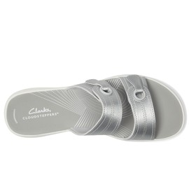 Clarks Women's Breeze Maye Slide Sandal, Silver Synthetic, 5
