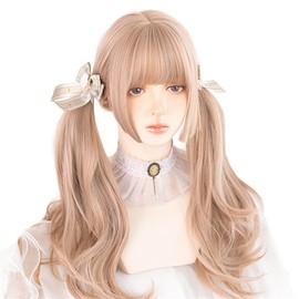 Lolita Lady, Curl, Long Hair, Princess Cut, Brown, Wig, Cream Brown, Soft Milk Tea Style, Women's, Twin Tails, Cute, Cosplay, Mesh Net Included, Accessories, Goods, Heat Resistant Wig, For