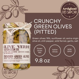 ARTIGIANI DEI SAPORI - Italian Cracked Green Olives, 9.8 oz, Product of Italy