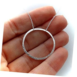 Textured Circle Necklace - 925 Sterling Silver Round Karma What Goes Around Charm Pendant Necklace for Women