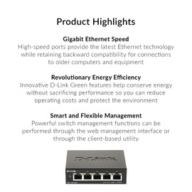D-Link 5-Port Gigabit Smart Managed Switch | 5GbE Ports | L2 | VLANs | Web Managed | Desktop | Fanless | NDAA Compliant | Lifetime Warranty (DGS-1100-05V2)