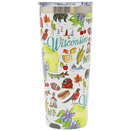 Boston International Rosanne Beck State Collection Stainless Steel Travel Tumbler with Lid, 22-Ounces, Wisconsin