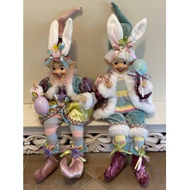 CYNTHIA ROWLEY NEW CYNTHIA ROWLEY 18" EASTER BUNNY ELF ELVES HAPPY SHELF SITTERS SET OF 2