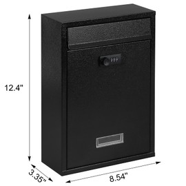 KYODOLED Locking Wall Mount Mailbox, Mail Boxes with Combination Lock for Outside, Security Drop Box with Code,12.4H x 8.54L x 3.35W Inches, Black