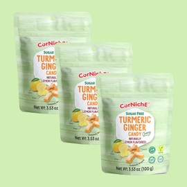 CORNICHE Sugar Free, Turmeric Ginger Candy Chewy Naturally Flavored, Ginger Sugar Free, Individually Wrapped Candy, NON-GMO, Low Calories, Vegan, Gluten Free (Pack of 3, Lemon)