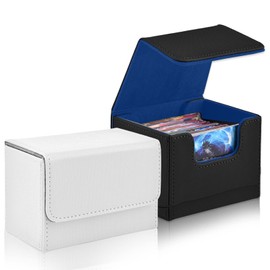 2 Boxes Leather Deck Card Boxes Large Size Fit 100 Plus Sleeved Cards Deck Game Box for Collectible Cards Deck Playing Card Box for 100 Plus Cards Compatible with MTG TCG(Horizontal,Black,White)