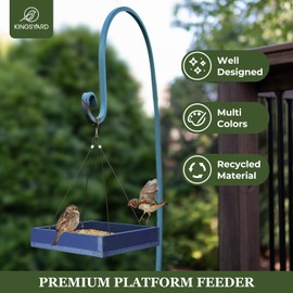 Kingsyard Platform Mealworm Bird Feeder for Outside, Recycled Plastic Hanging Tray Bird Feeders with Large Capacity 3.5 lbs, Premium Quality & Durable, Great for Attracting Wild Birds, Blue