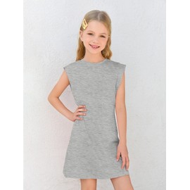 Haloumoning Girls Sleeveless Summer Dress Kids Casual Crewneck Loose Beach Short Dresses with Pockets 5-14 Years Grey