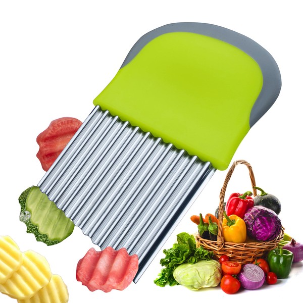 DoyenX Wave Cutter - Rustproof Stainless Steel Wave Knife Blades with Plastic Handle & Protective Cover - Suitable for Chopping & Cutting Vegetables & Fruits (Green)