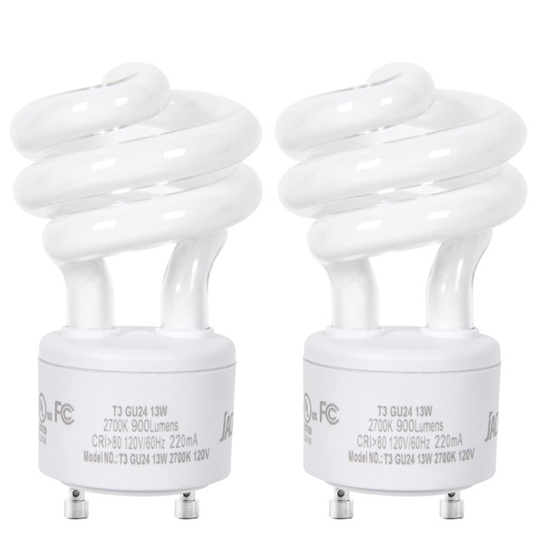 JACKYLED UL-Listed GU24 CFL Light Bulbs, T3 13W 2700K GU24