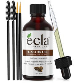 Ecla Castor Oil for Eyelashes and Eyebrows - 60mL 100% Pure Cold Pressed Castor Oil, Hair Oil - Eyelash Eyebrow, Pure Castor Oil for Hair Beard+ Eyeliner Brush, Spoolie