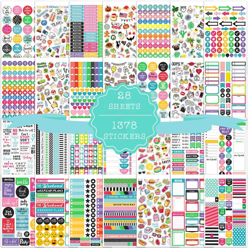 Planner Stickers - 28 Sheets, 1378 Stunning Design Accessories for