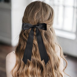 Pack of 2 Women's Hair Bows, Bow Hair, Hair Clips with Bow, Ponytail Holder, Bow Hair Girls Hair Accessories, Hair Bows for Party, Christmas, Women, Girls (Black, Beige)