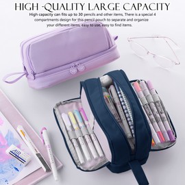 Eucomir Pencil Case with 4 Compartments for Girls Boys, Large Pencil Case Stationery Organizer Aesthetic Pencil Case for Kids Women Men Teenagers Students,Blue