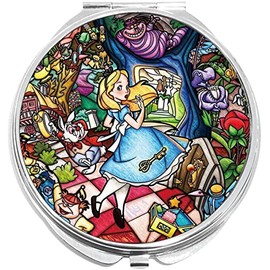 NewCharms Alice in Wonderland with Cat and Mouse Compact with Mirrors - Perfect Pocket and Purse Size Folding Mirror for Applying Make Up Anywhere