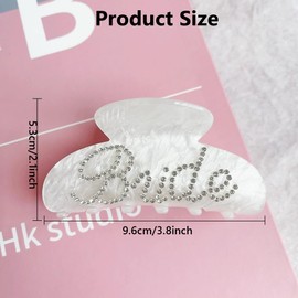 Bride Hair Claw Clip, White Acrylic Hair Clip, Double-Side Rhinestone Bride Logo for Bridesmaid Hair Accessories, Bridal Shower Bachelorette Hair Decor Bridesmaid Gift for Bride