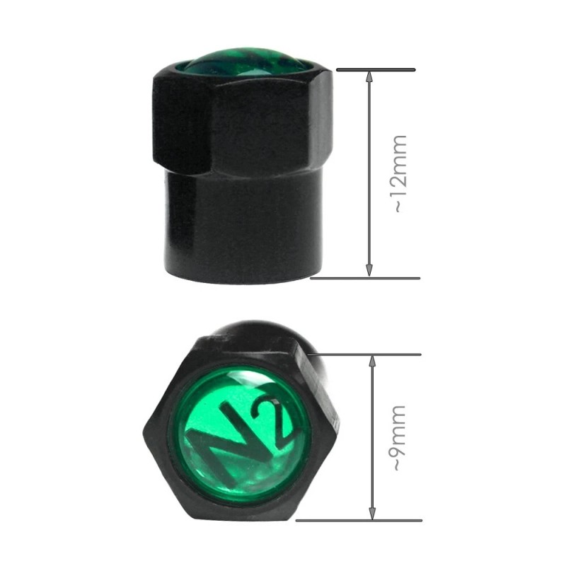 Auspichoice Black TPMS Valve Stem Caps Green N2 Nitrogen Logo+Sealing
