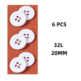 6 PCS White Resin Buttons, 4 Hole White Buttons Domed Round Buttons Sewing Buttons On Coat Making Buttons for DIY, Handmade, Crafting, Sewing, Replacement, Knitting, Clothes Ornament(32L 20mm)