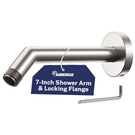 HammerHead® Solid Metal Shower Arm and Flange - 7.5 Inch 304 Stainless Steel Extension Pipe - Universal Shower Head Arm with Flange and Locking Screw, Brushed Nickel