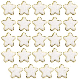 24 Pieces Star Chenille Patches,Cute Iron on Patches for Clothes,Iron on Stars Fabric Embroidered Patches for Women Backpack Hat Jacket Jean Decorative Applique(Star,White)