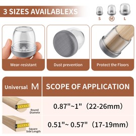 Ezprotekt 24 Pcs Chair Leg Floor Protectors, Chair Leg Caps, Silicone Protectors Covers for Hardwood Floors & Carpet, Pet Dust & Hair Proof Chair Pads - for Dining Table Chair, Clear M Fit (0.87"-1")