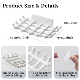 EOAMGO Soap Dish for Shower Bathroom,Soap Holder, 2PCS No-Drilling Wall Mounted Plastic Soap Case Tray with Drainage and Razor Holder Hooks, Kitchen Sink Sponge Holder Accessories (WHITE)