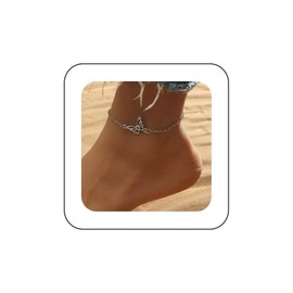 Erimberate Bohemian Butterfly Ankle Bracelet Silver Butterfly Ankle Chain Bracelet Hollow Butterfly Beach Anklet Chain Small Butterfly Foot Chain Anklet Summer Beach Foot Chain Jewelry for Women