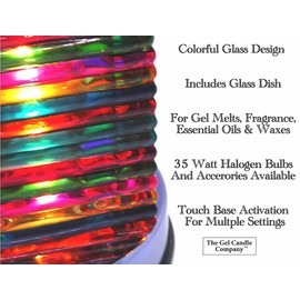 The Gel Candle Company Colorful Touch Activation Rainbow Contemporary Design Glass Fragrance Aroma Warmer Lamp with Dish for Oils and Waxes