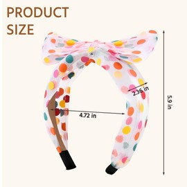 Rainbow Polka Dot Headband for Women Big White Knotted Bow Headbands with Polka Dots Headwrap Headwear Cute Hair Accessories for Girls Nonslip Wide Hairbands