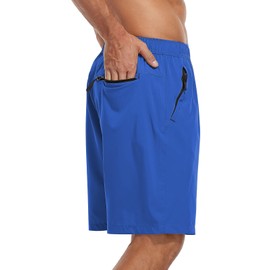 SPOSULEI Pantalones cortos deportivos de senderismo para hombre, de 7 pulgadas, de secado rápido, ligeros, para correr, entrenamiento, deportes, con bolsillos con cremallera, Azul Real, Large